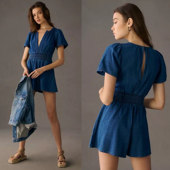 Anthropologie Blue The Somerset Romper Size 1X 41174 - Picture 1 of 12